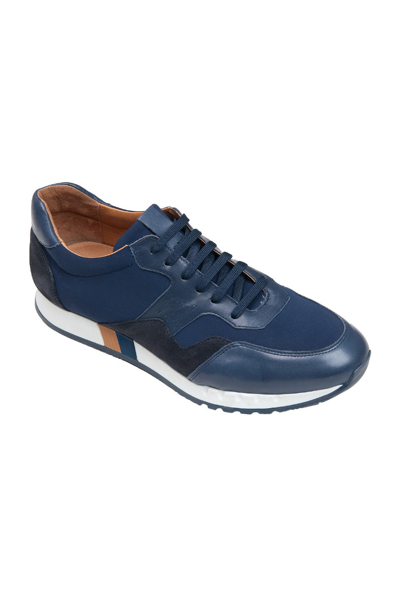 BUTY SPORTOWE GRANATOWE SNEAKERS Z BRĄZOWYM PASKIEM