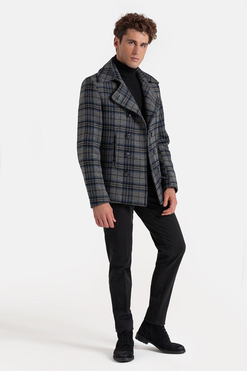 krótki płaszcz męski w kartę, wełniany płaszcz w kartę do marynarki, dwurzędowa kurtka męska, elegancka kurtka męska