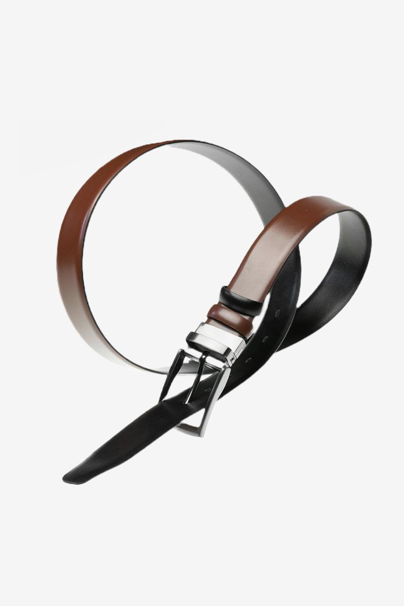 skórzany pasek męski, dwustronny, brązowo czarny