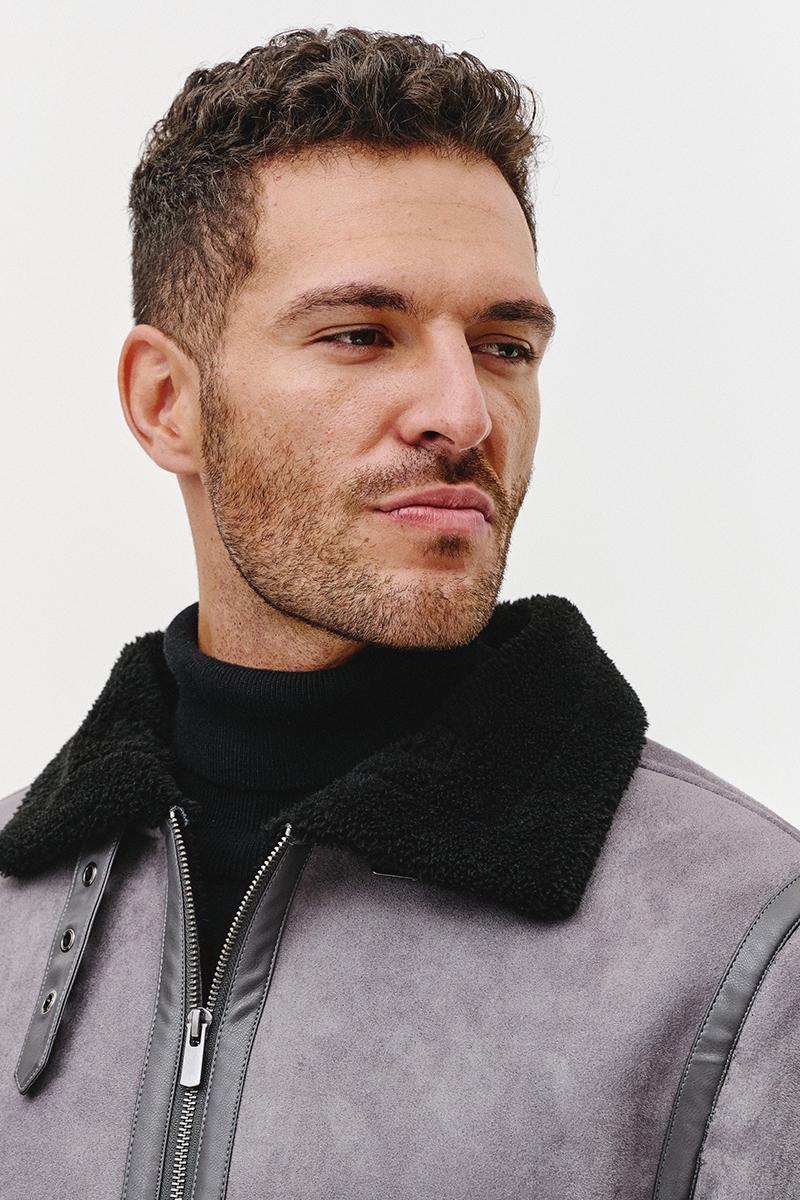 szary kożuch męski