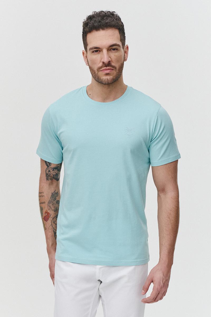 jasno niebieska koszulka męska, bawełniany t-shirt w kolorze lazurowym