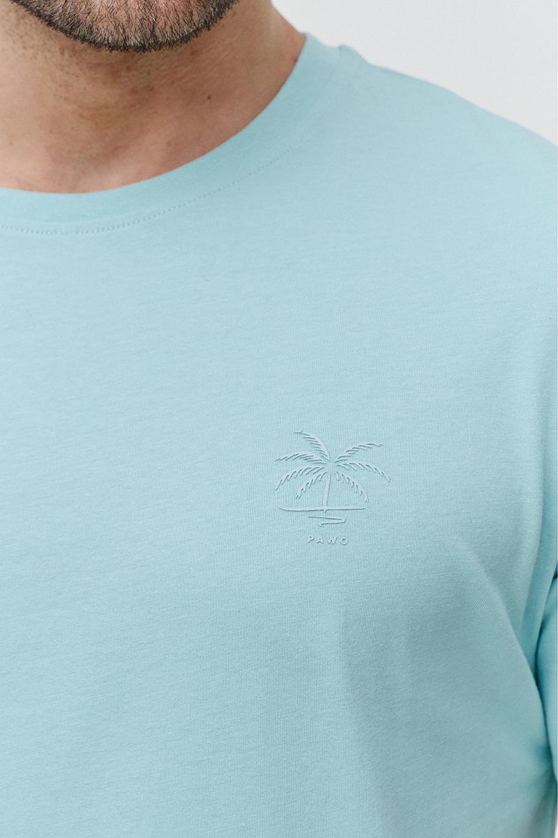 jasno niebieska koszulka męska, bawełniany t-shirt w kolorze lazurowym