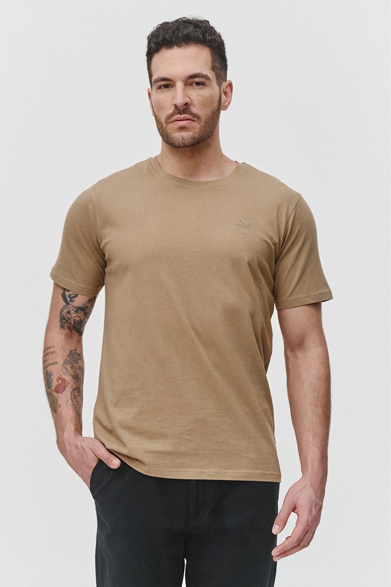 beżowy t-shirt męski, bawełniana koszulka męska bezowa