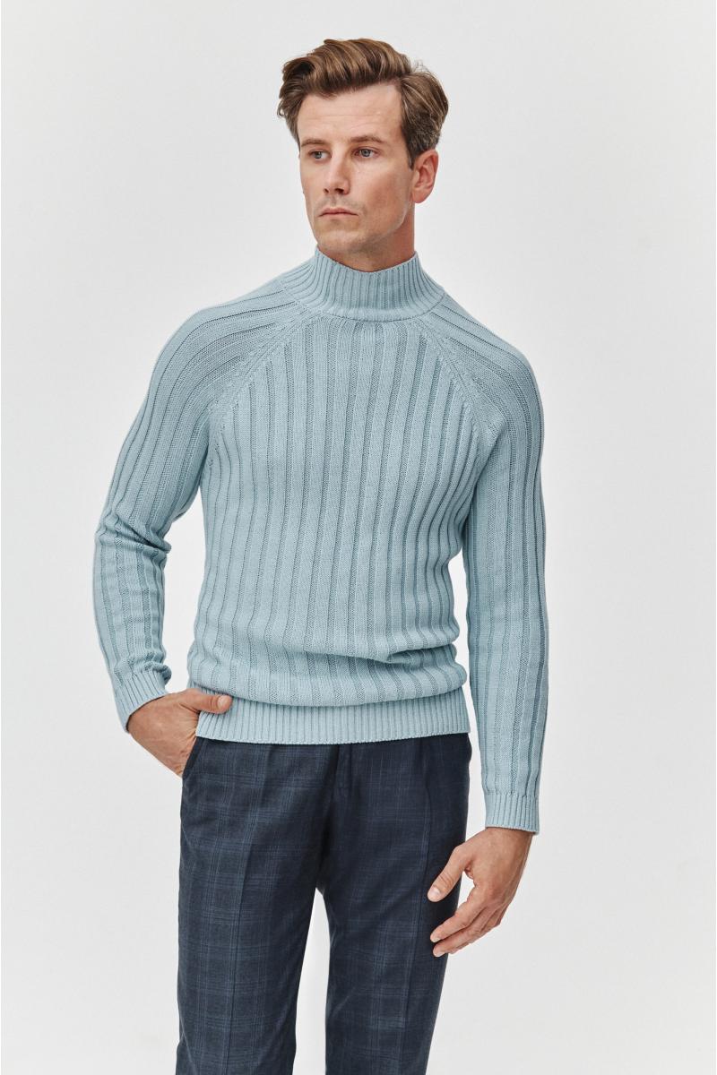 błękitny sweter męski, półgolf męski błękitny