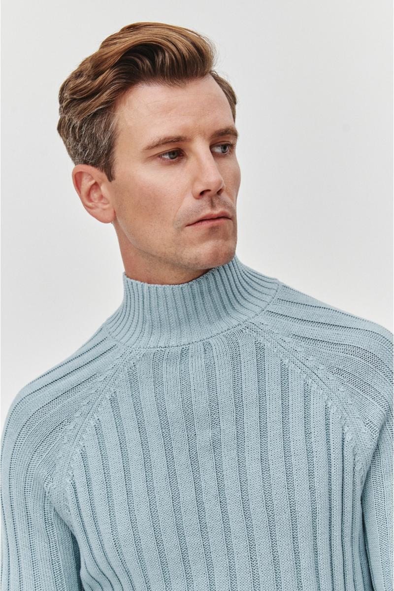 błękitny sweter męski, półgolf męski błękitny