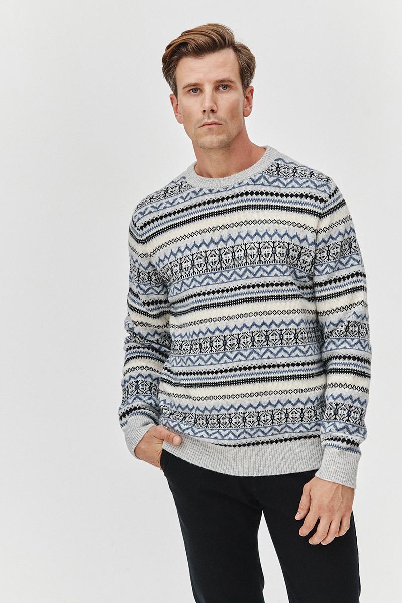 zimowy sweter męski  w norweskie wzory z wełną, wełniany sweter męski na prezent