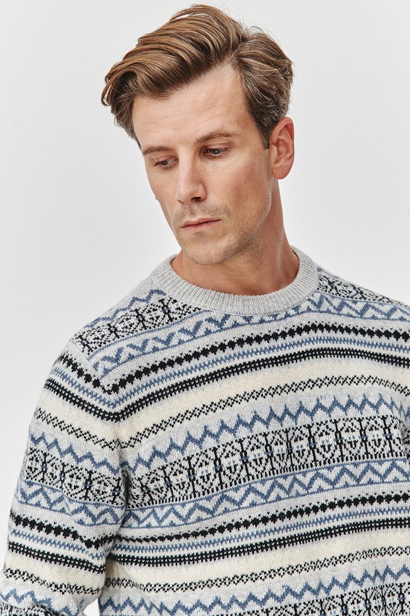 zimowy sweter męski  w norweskie wzory z wełną, wełniany sweter męski na prezent