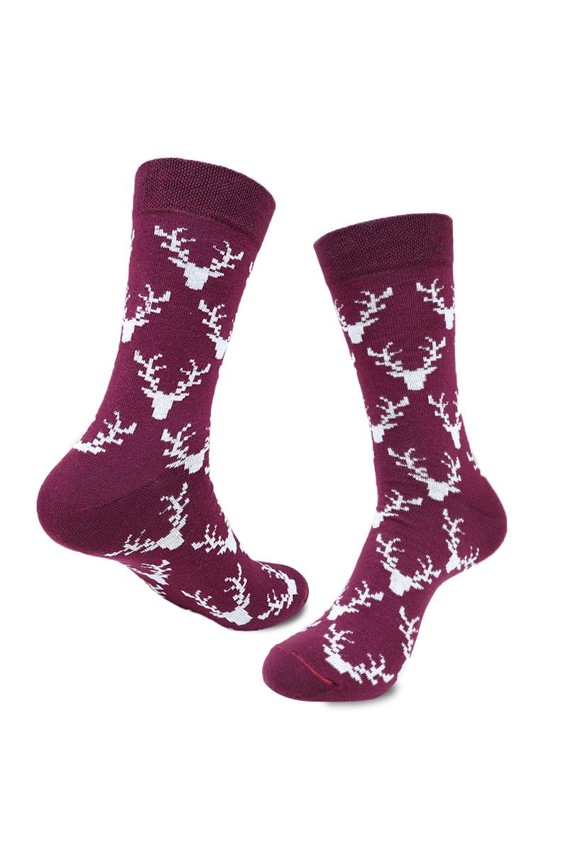 bordowe skarpety z wzorem