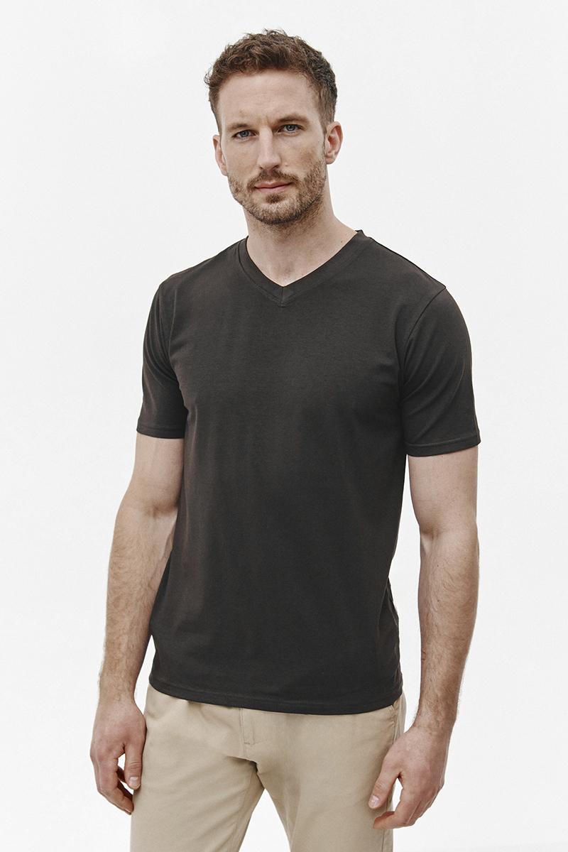 t-shirt v-neck brązowy