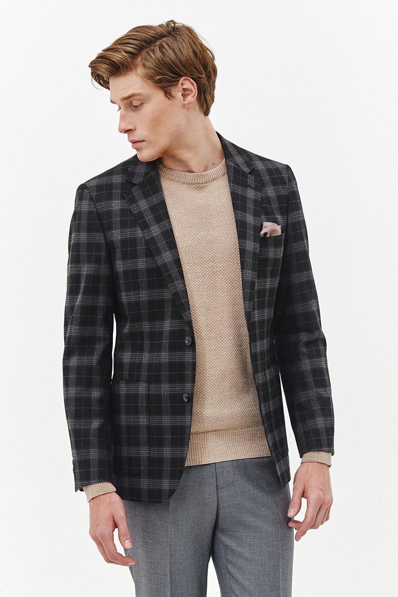 ciemnoszara marynarka męska w kratę