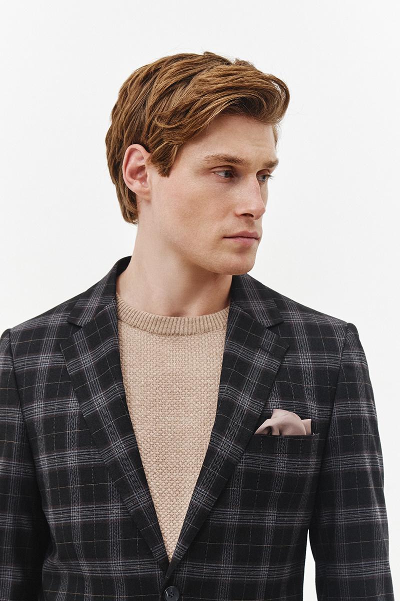 ciemnoszara marynarka męska w kratę