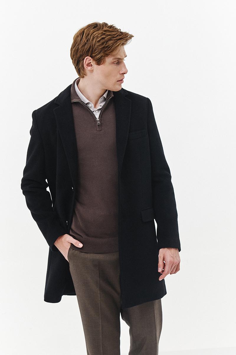 CZARNY PŁASZCZ Z WEŁNĄ I KASZMIREM OLIVER