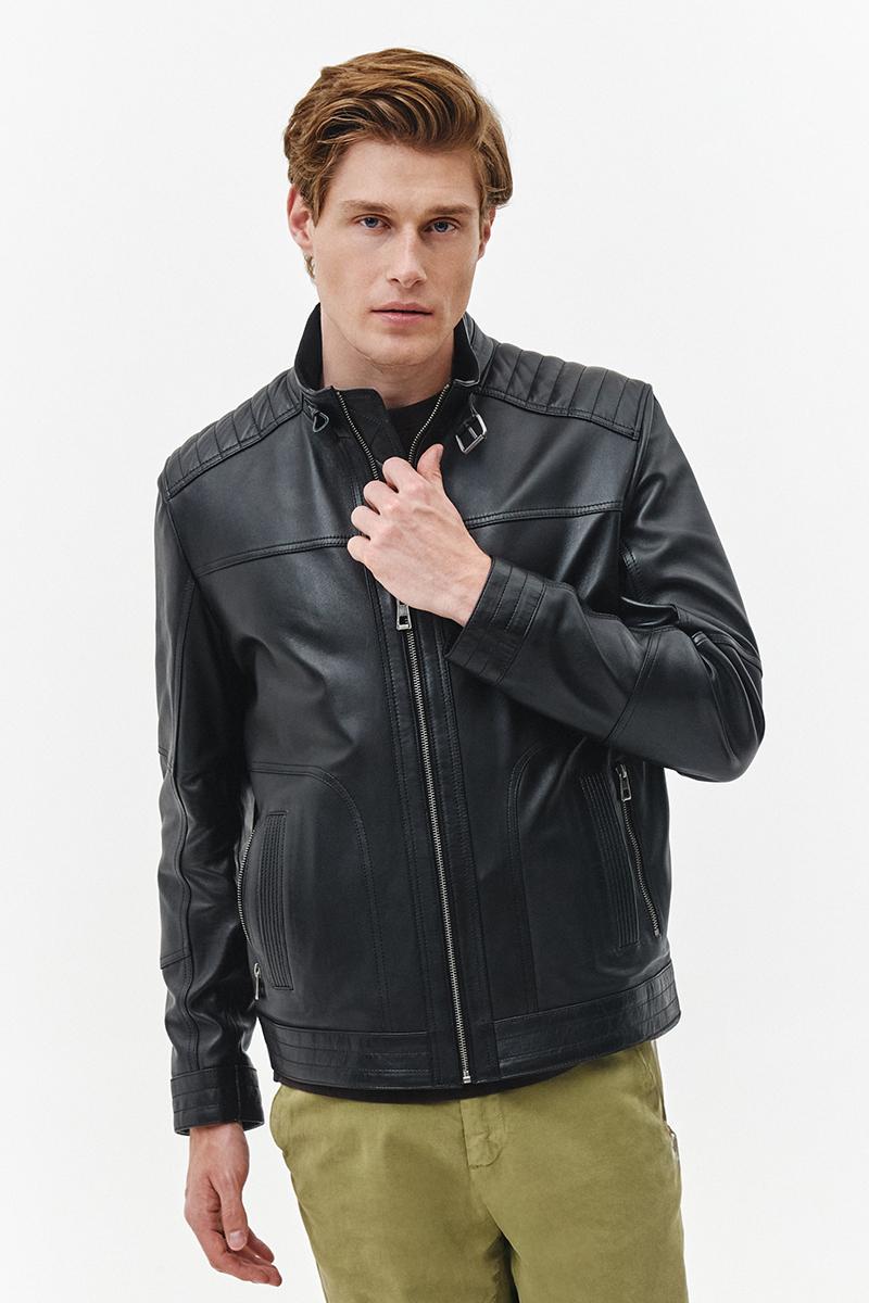 CZARNA SKÓRZANA KURTKA MĘSKA RENO