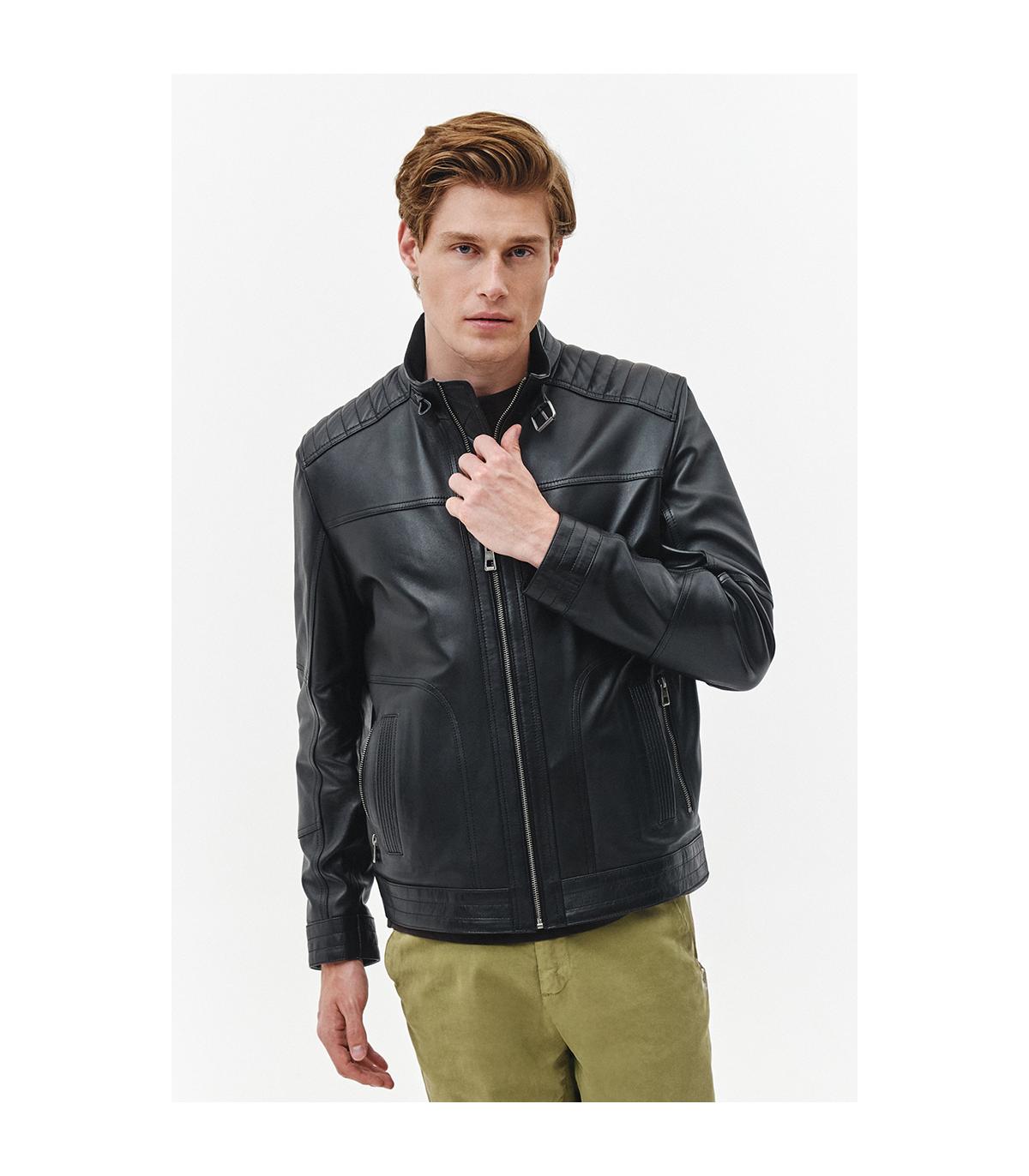 CZARNA SKÓRZANA KURTKA MĘSKA RENO