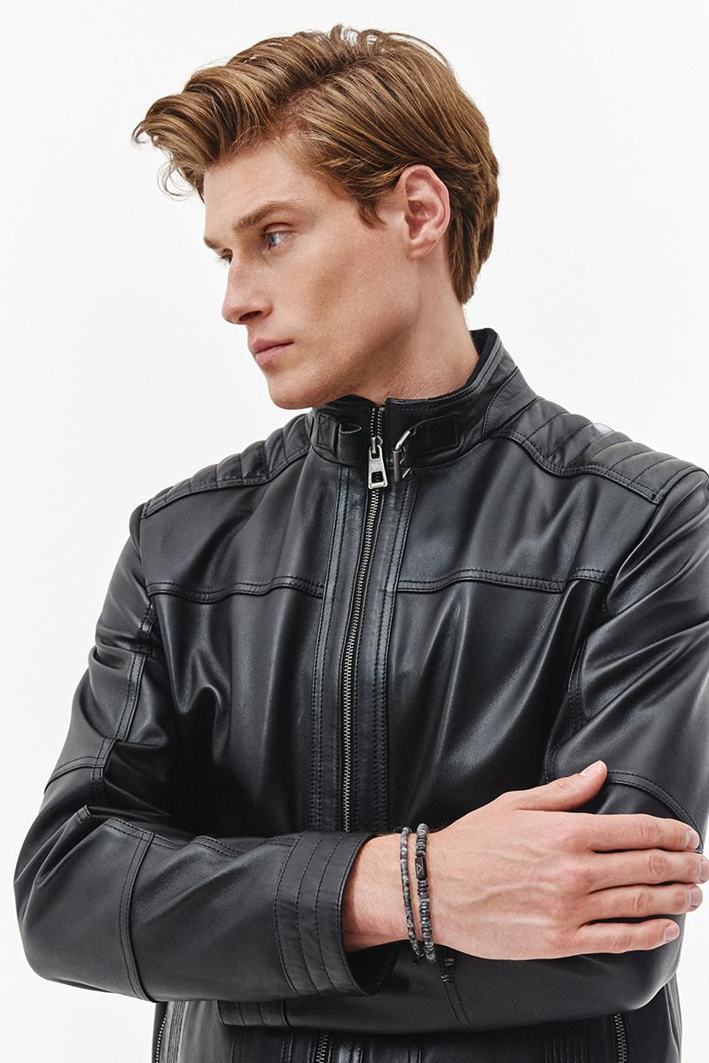 CZARNA SKÓRZANA KURTKA MĘSKA RENO