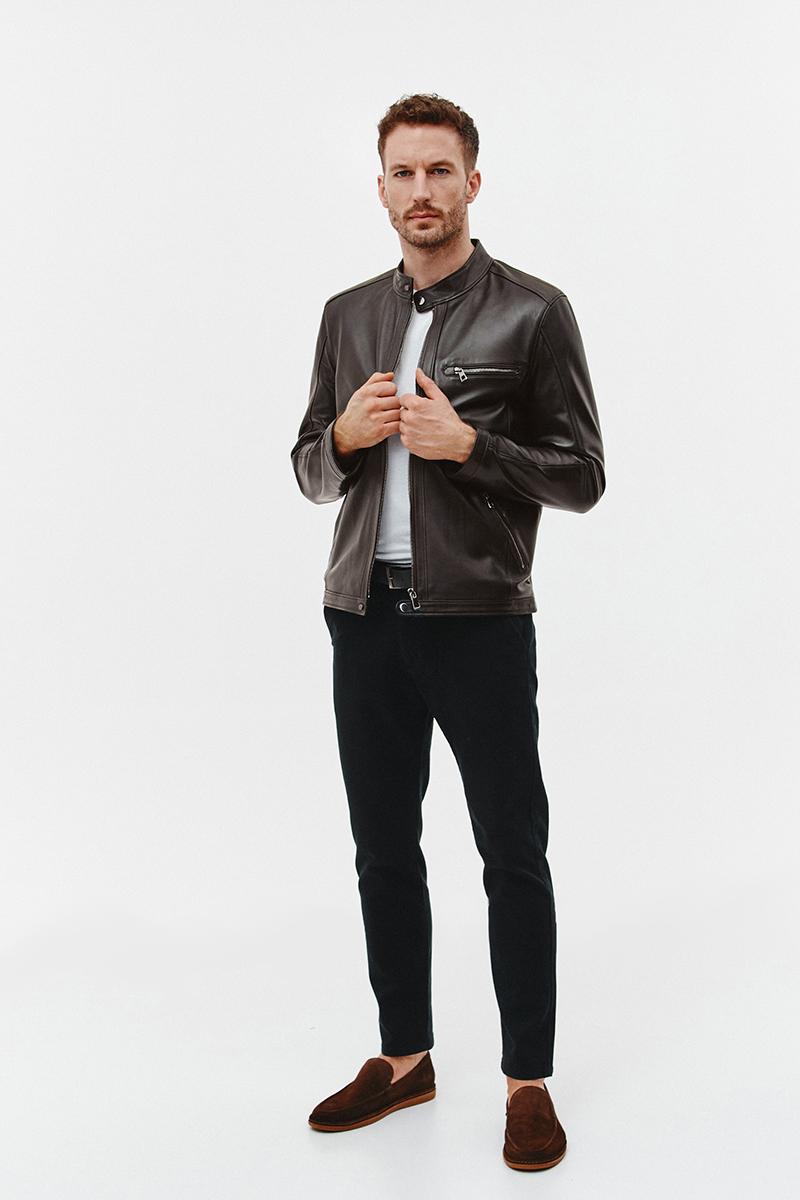 CIEMNOBRĄZOWA SKÓRZANA KURTKA MĘSKA ROB