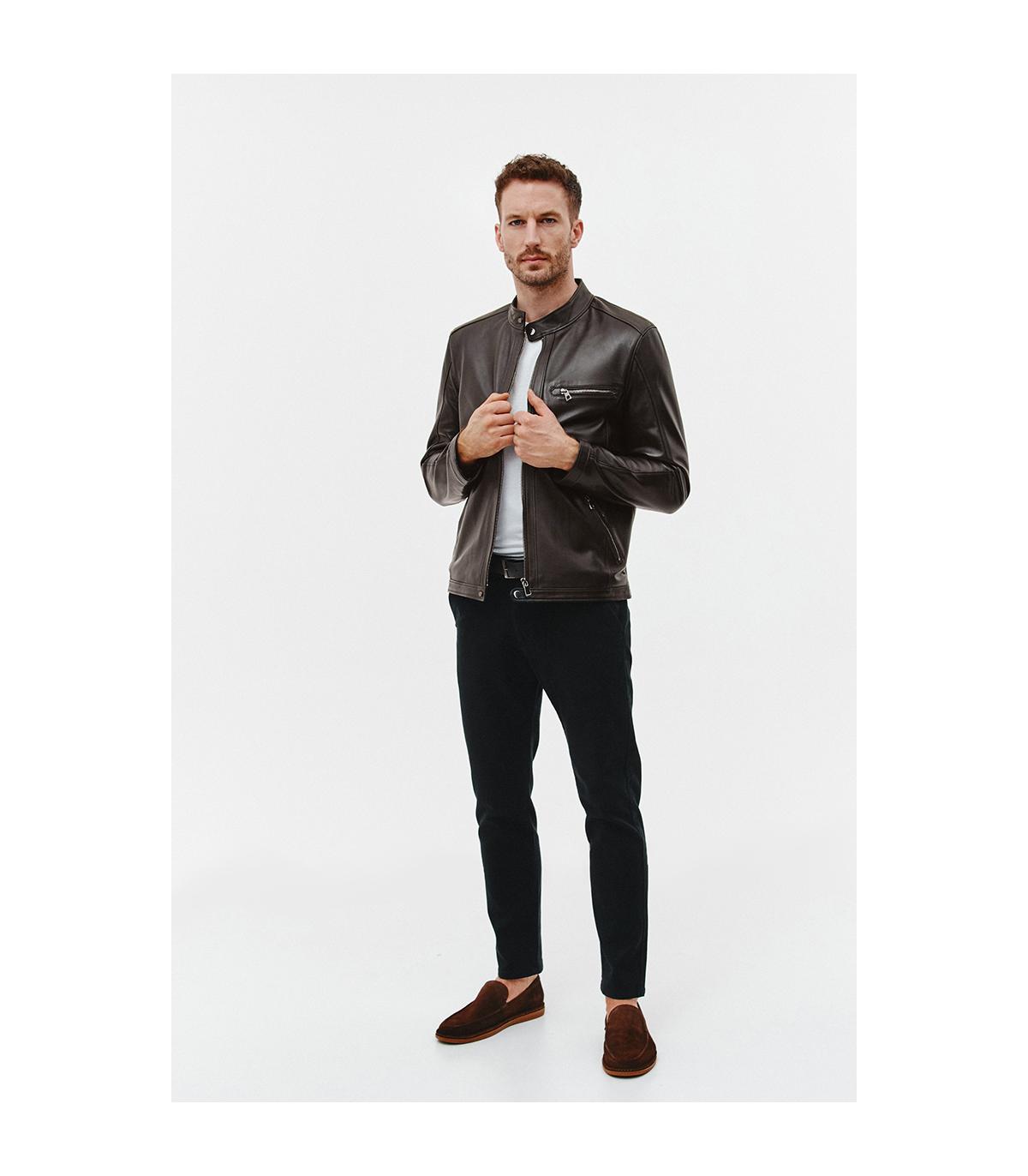 CIEMNOBRĄZOWA SKÓRZANA KURTKA MĘSKA ROB