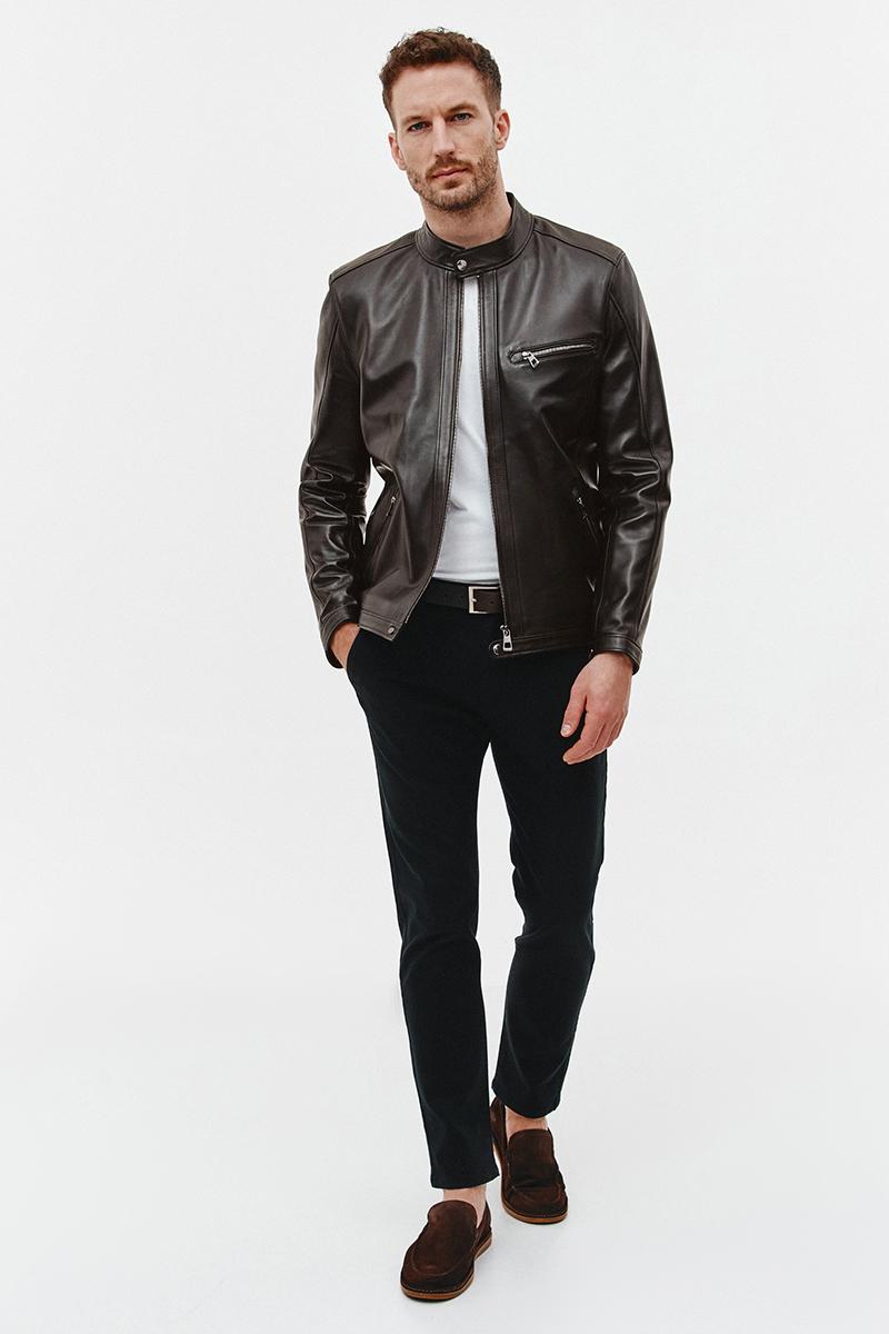 CIEMNOBRĄZOWA SKÓRZANA KURTKA MĘSKA ROB