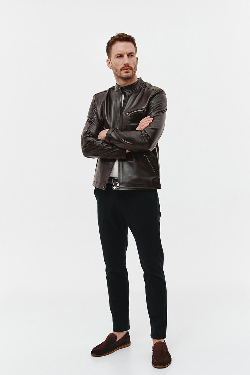 CIEMNOBRĄZOWA SKÓRZANA KURTKA MĘSKA ROB