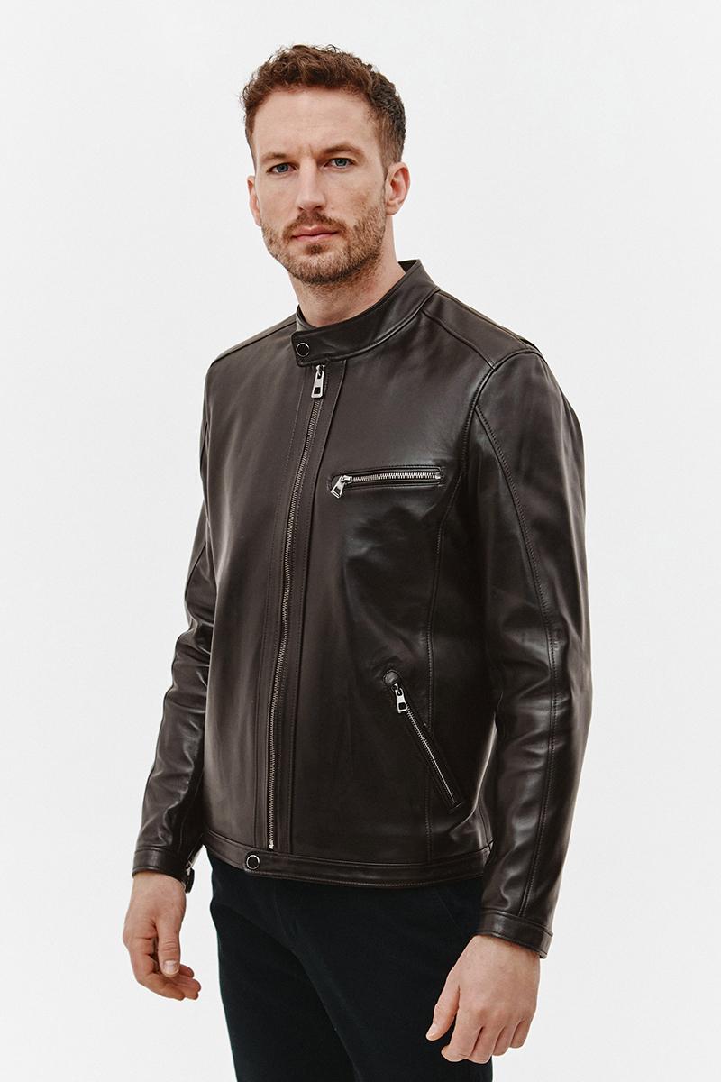 CIEMNOBRĄZOWA SKÓRZANA KURTKA MĘSKA ROB