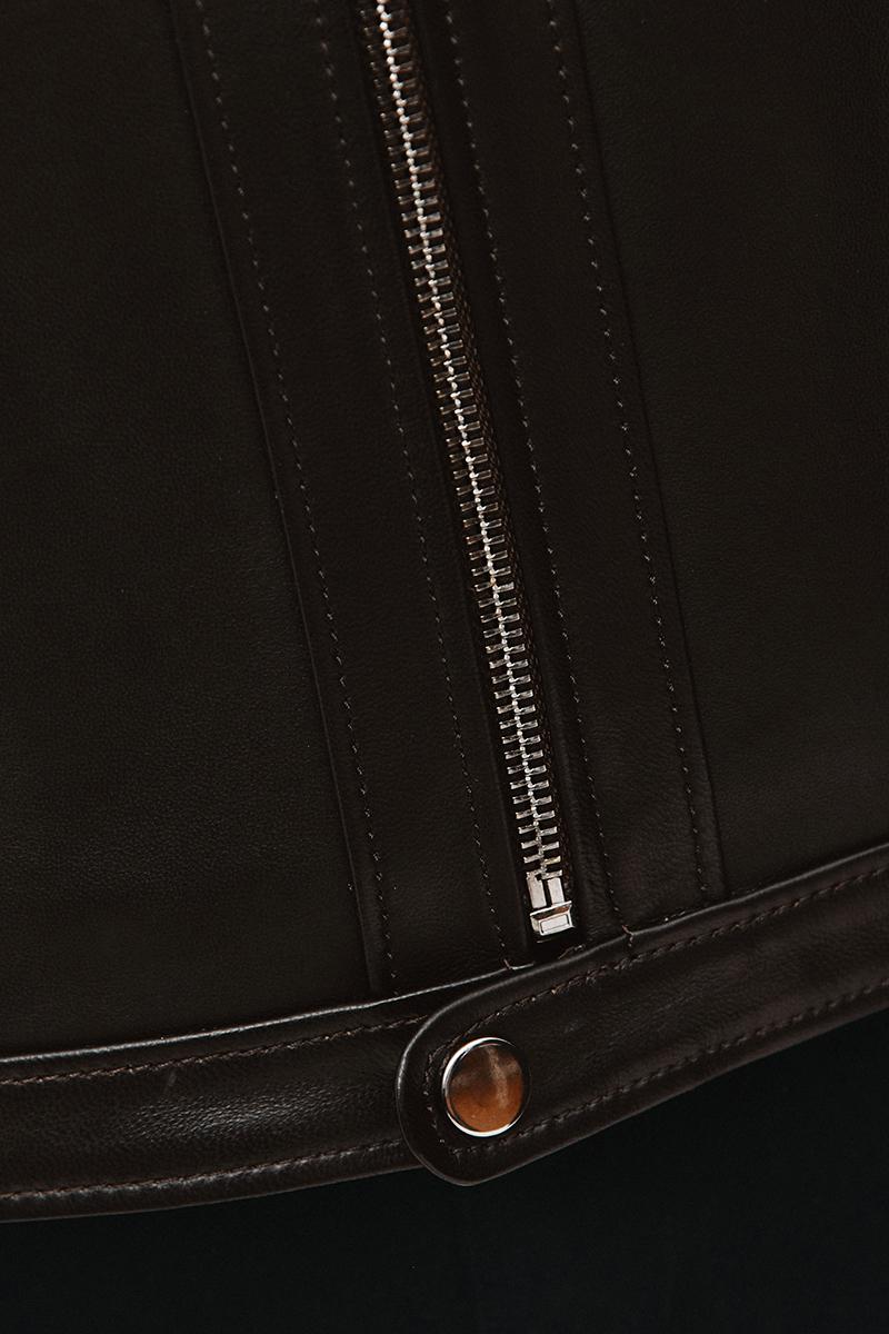 CIEMNOBRĄZOWA SKÓRZANA KURTKA MĘSKA ROB