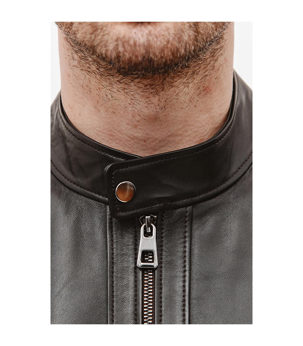 CIEMNOBRĄZOWA SKÓRZANA KURTKA MĘSKA ROB