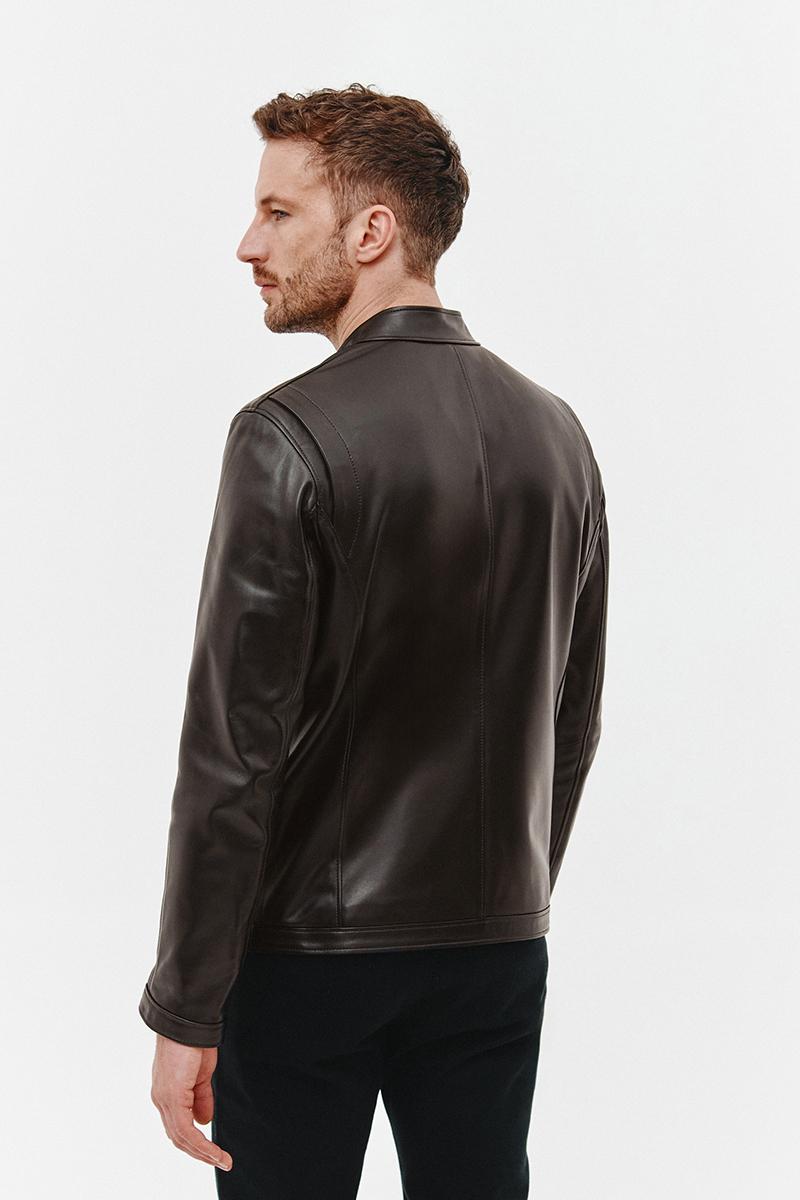 CIEMNOBRĄZOWA SKÓRZANA KURTKA MĘSKA ROB