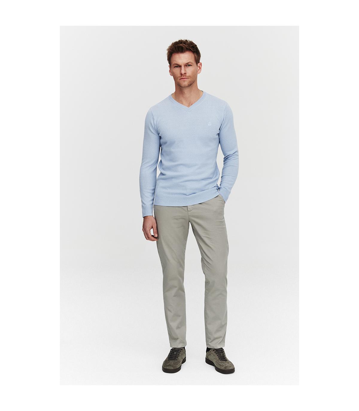 SWETER V NECK ROST BŁĘKITNY