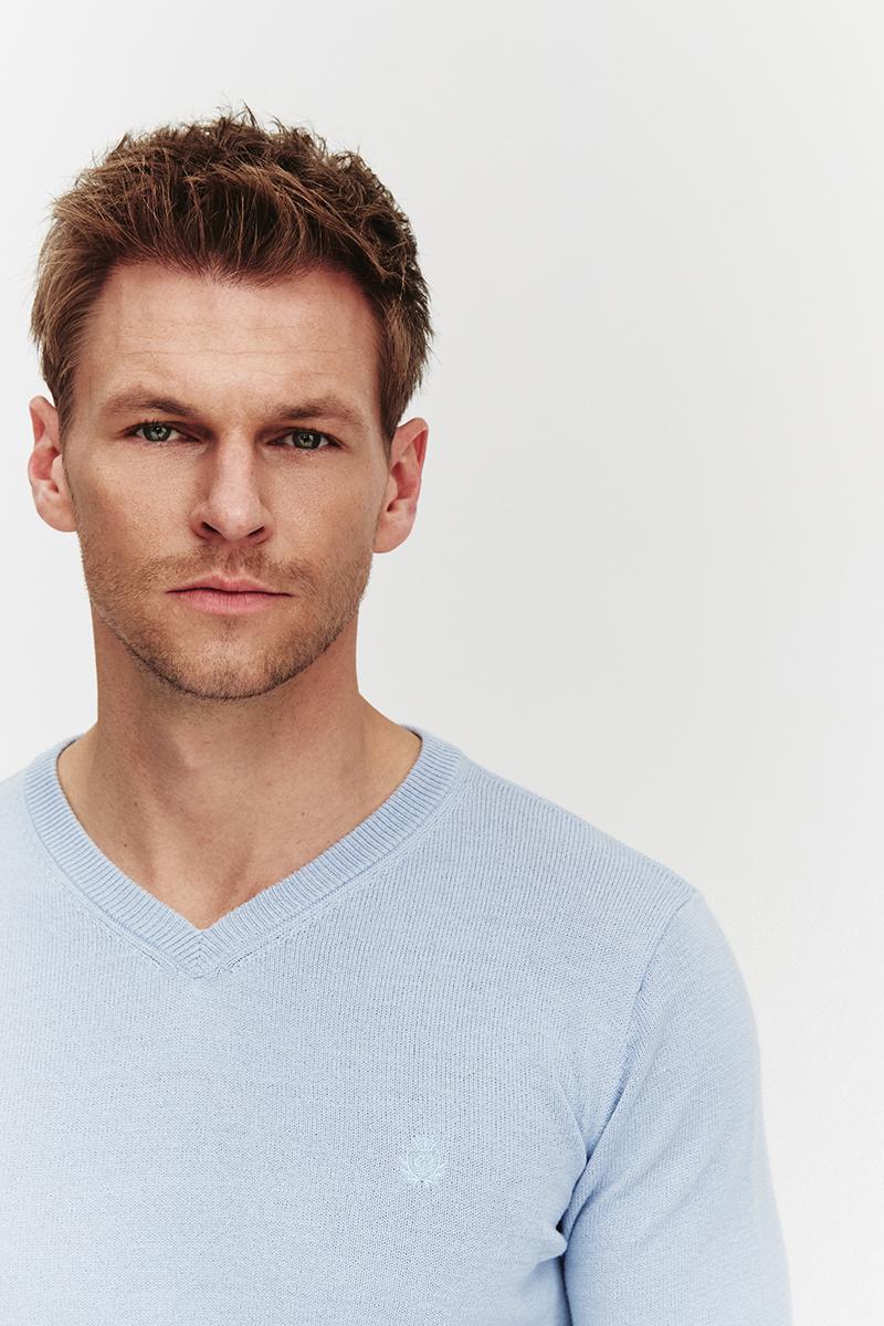 SWETER V NECK ROST BŁĘKITNY