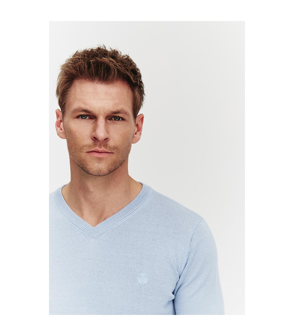 SWETER V NECK ROST BŁĘKITNY