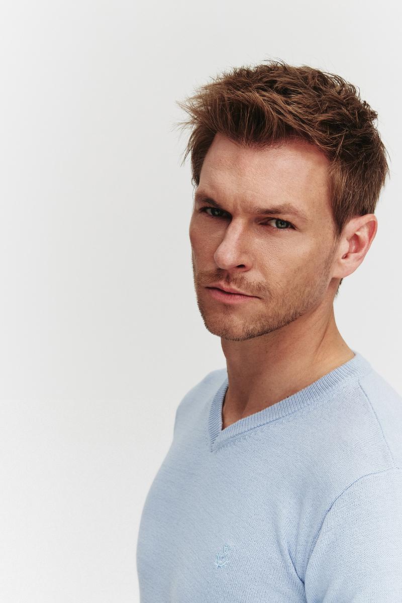 SWETER V NECK ROST BŁĘKITNY