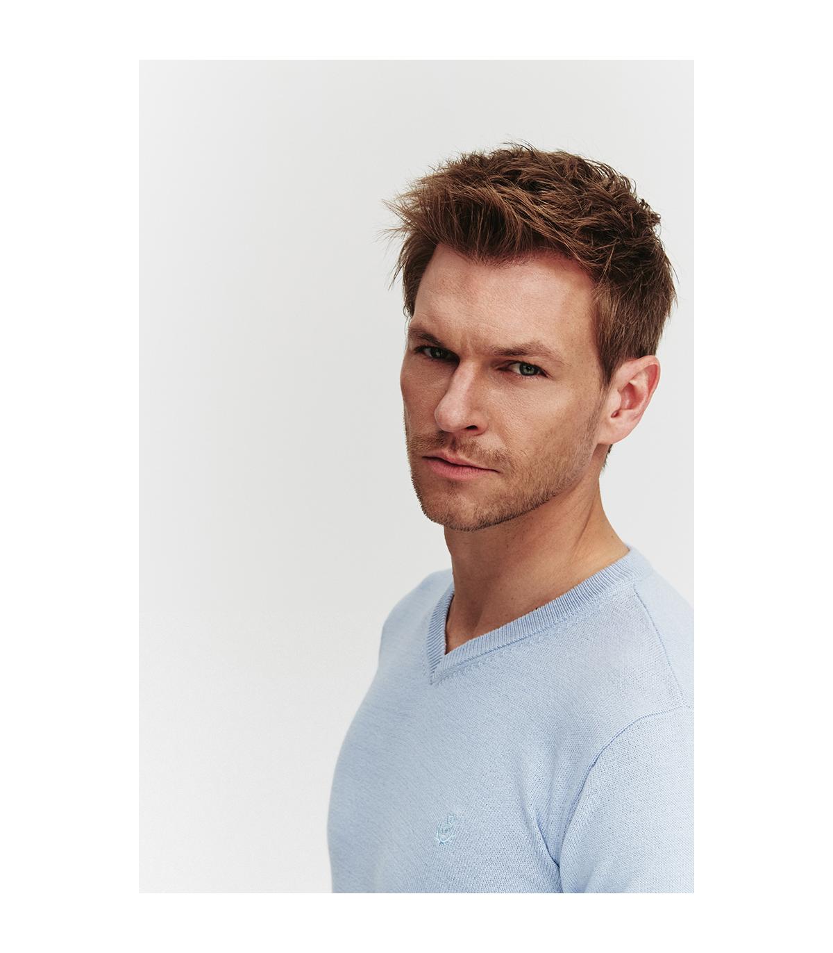 SWETER V NECK ROST BŁĘKITNY