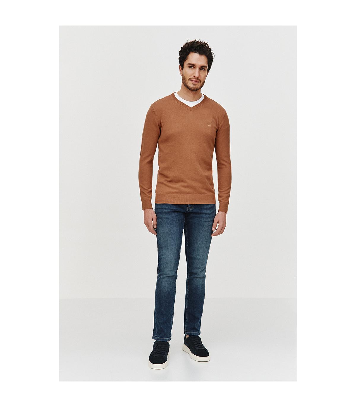 SWETER V NECK ROST BEŻOWY