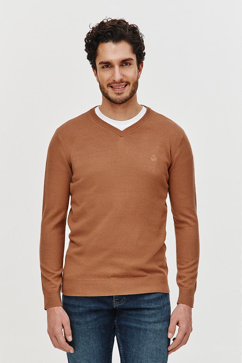 SWETER V NECK ROST BEŻOWY