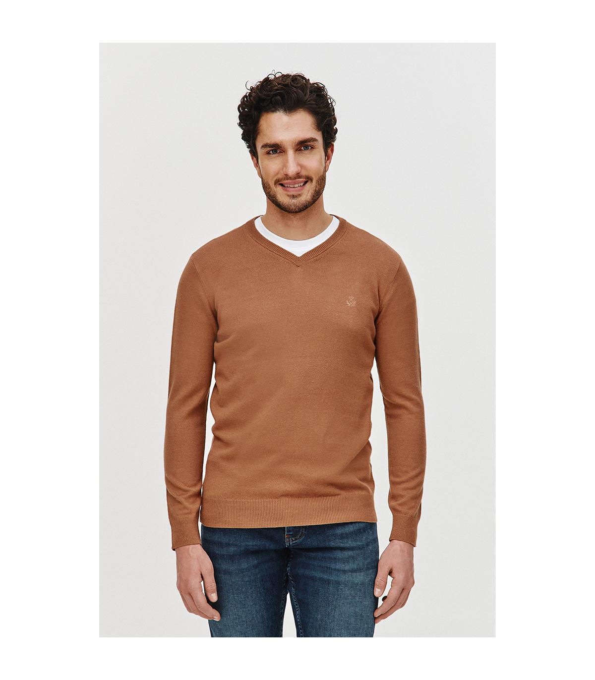 SWETER V NECK ROST BEŻOWY