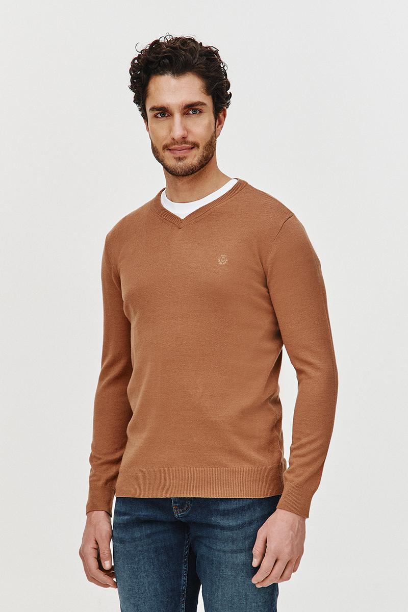 SWETER V NECK ROST BEŻOWY