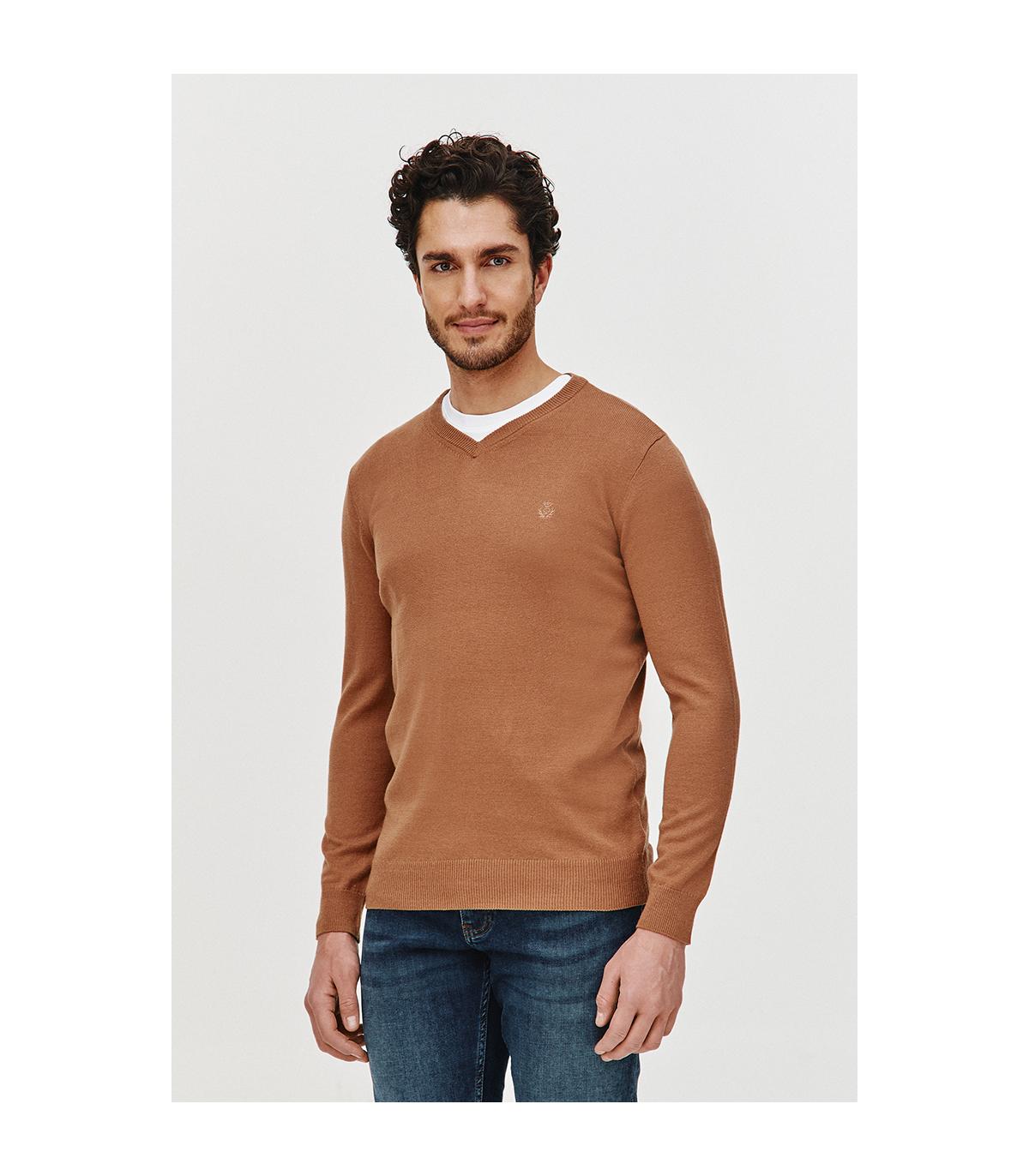 SWETER V NECK ROST BEŻOWY