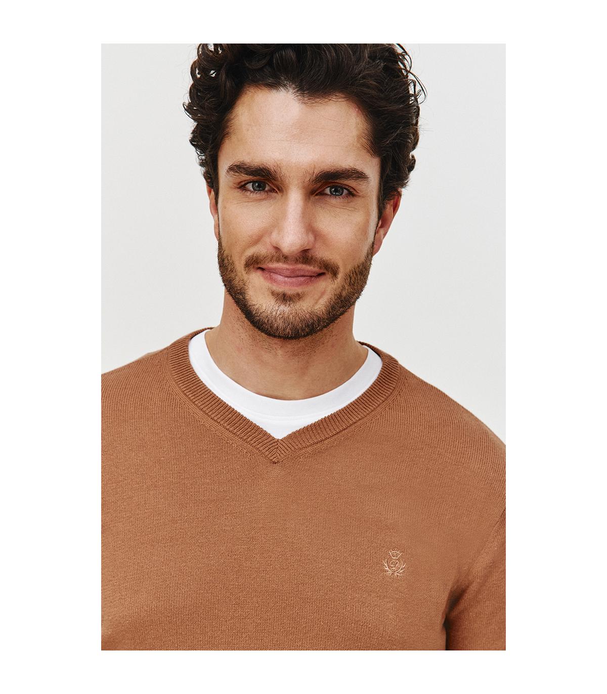 SWETER V NECK ROST BEŻOWY