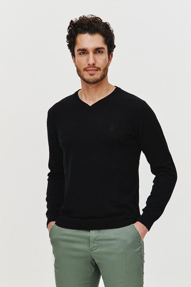 SWETER V NECK ROST CZARNY
