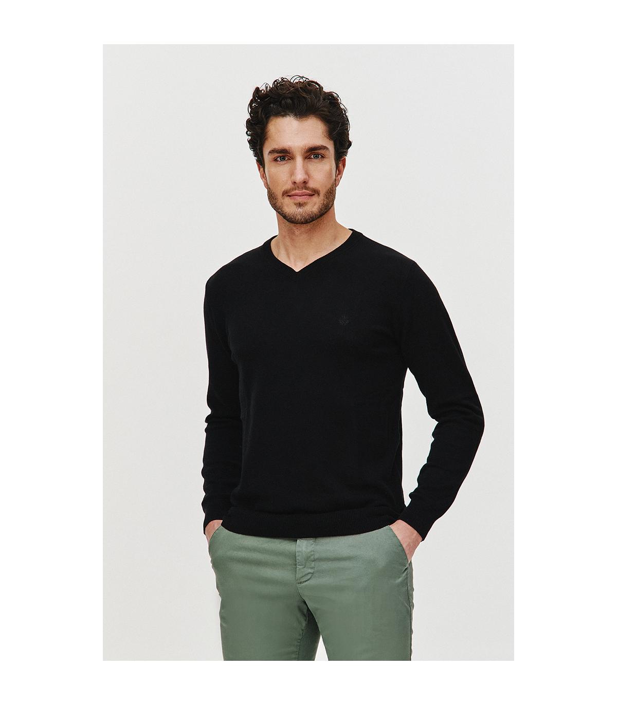 SWETER V NECK ROST CZARNY