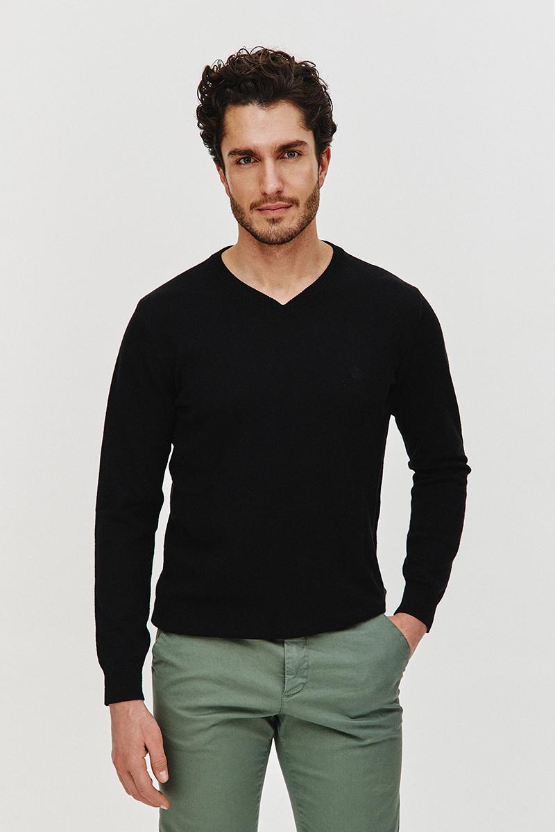 SWETER V NECK ROST CZARNY