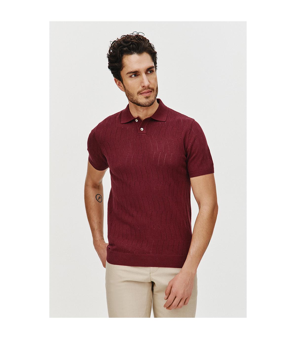 POLO DZIANINOWE HOLE BORDOWE