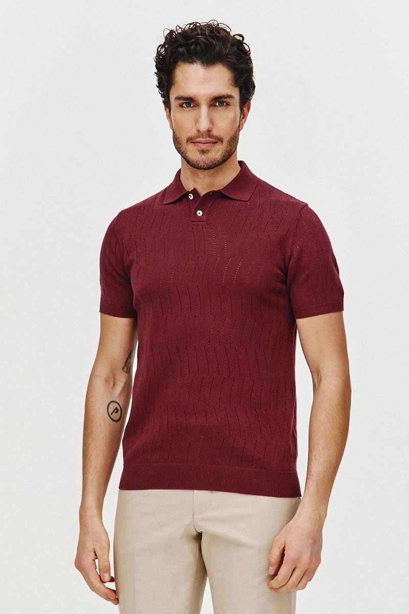 POLO DZIANINOWE HOLE BORDOWE