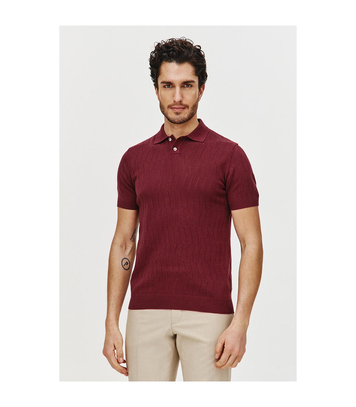 POLO DZIANINOWE HOLE BORDOWE