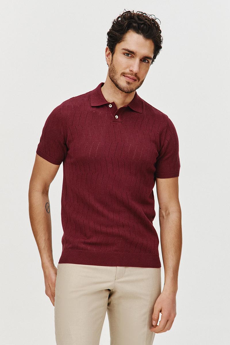 POLO DZIANINOWE HOLE BORDOWE