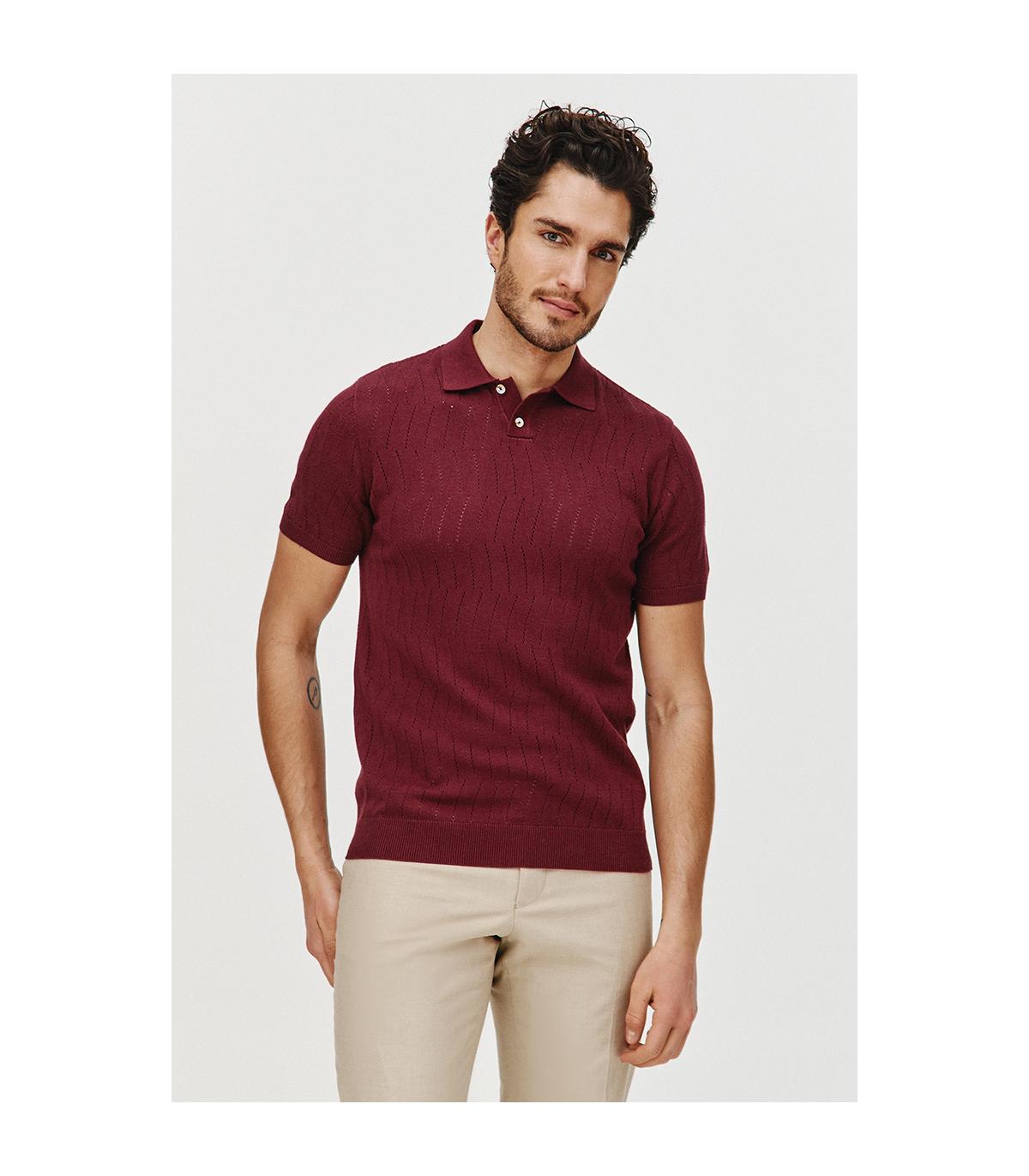 POLO DZIANINOWE HOLE BORDOWE