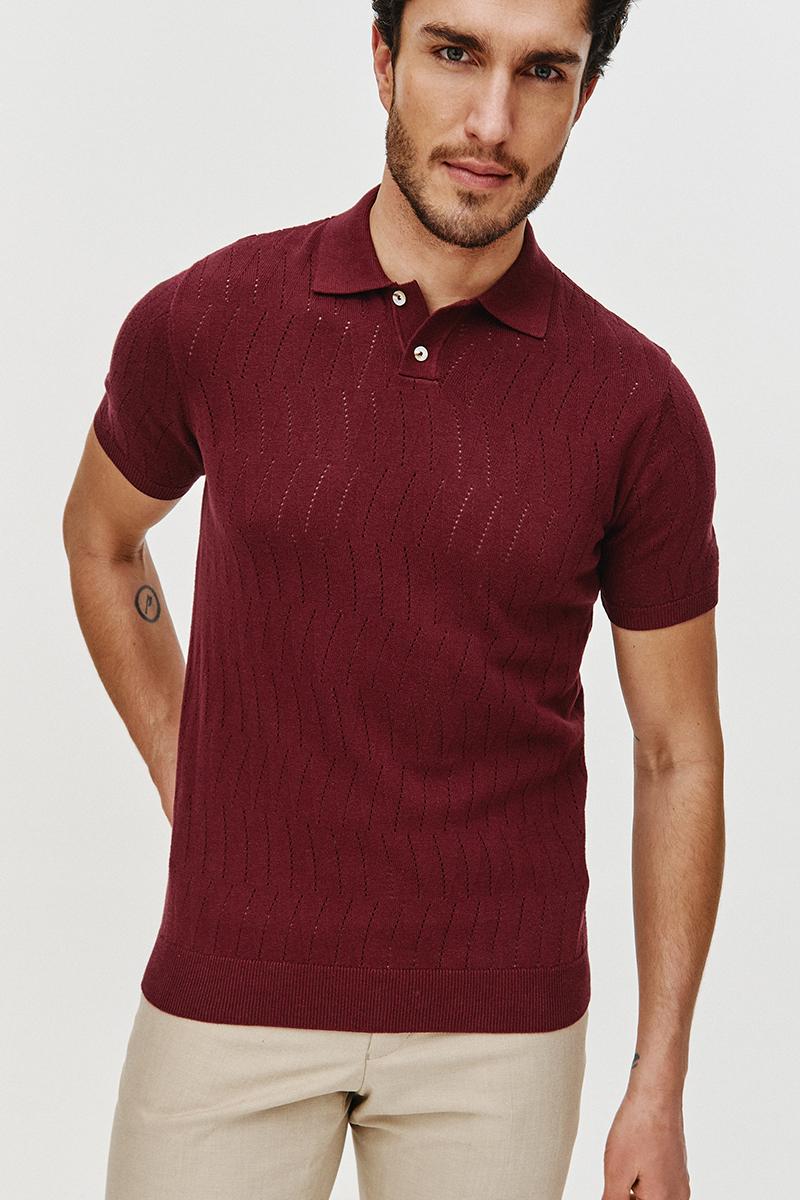 POLO DZIANINOWE HOLE BORDOWE