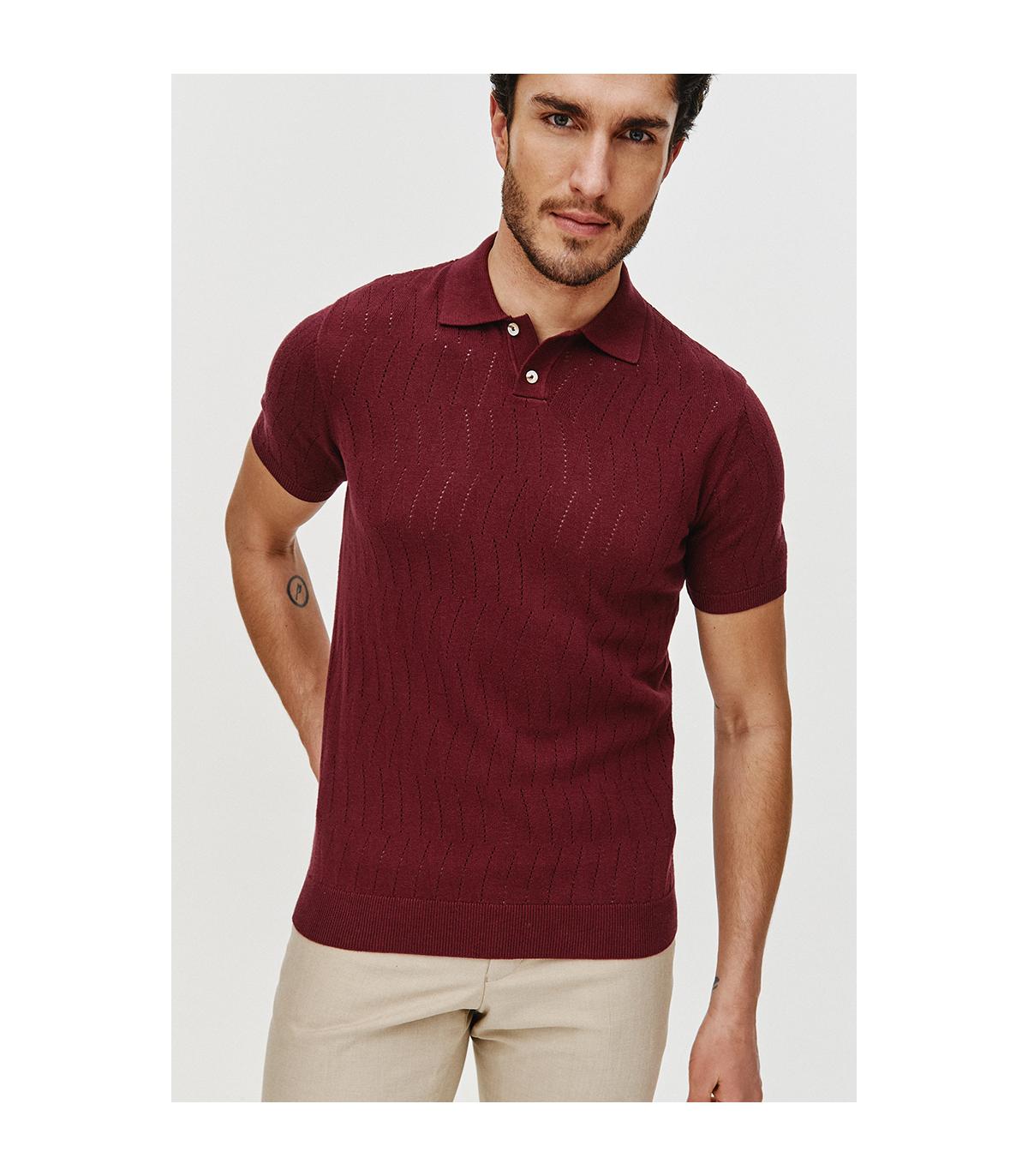 POLO DZIANINOWE HOLE BORDOWE