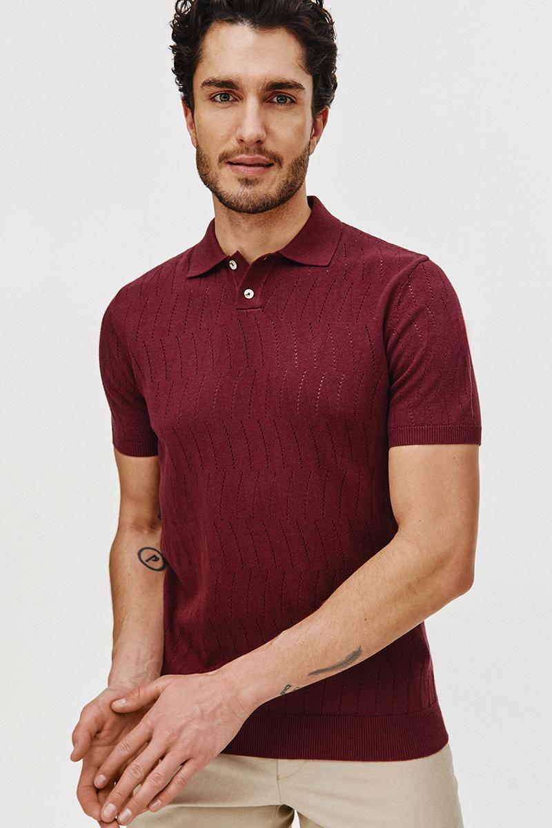 POLO DZIANINOWE HOLE BORDOWE