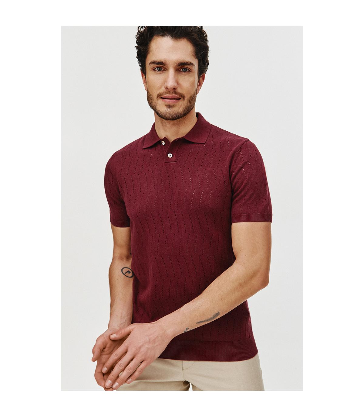 POLO DZIANINOWE HOLE BORDOWE